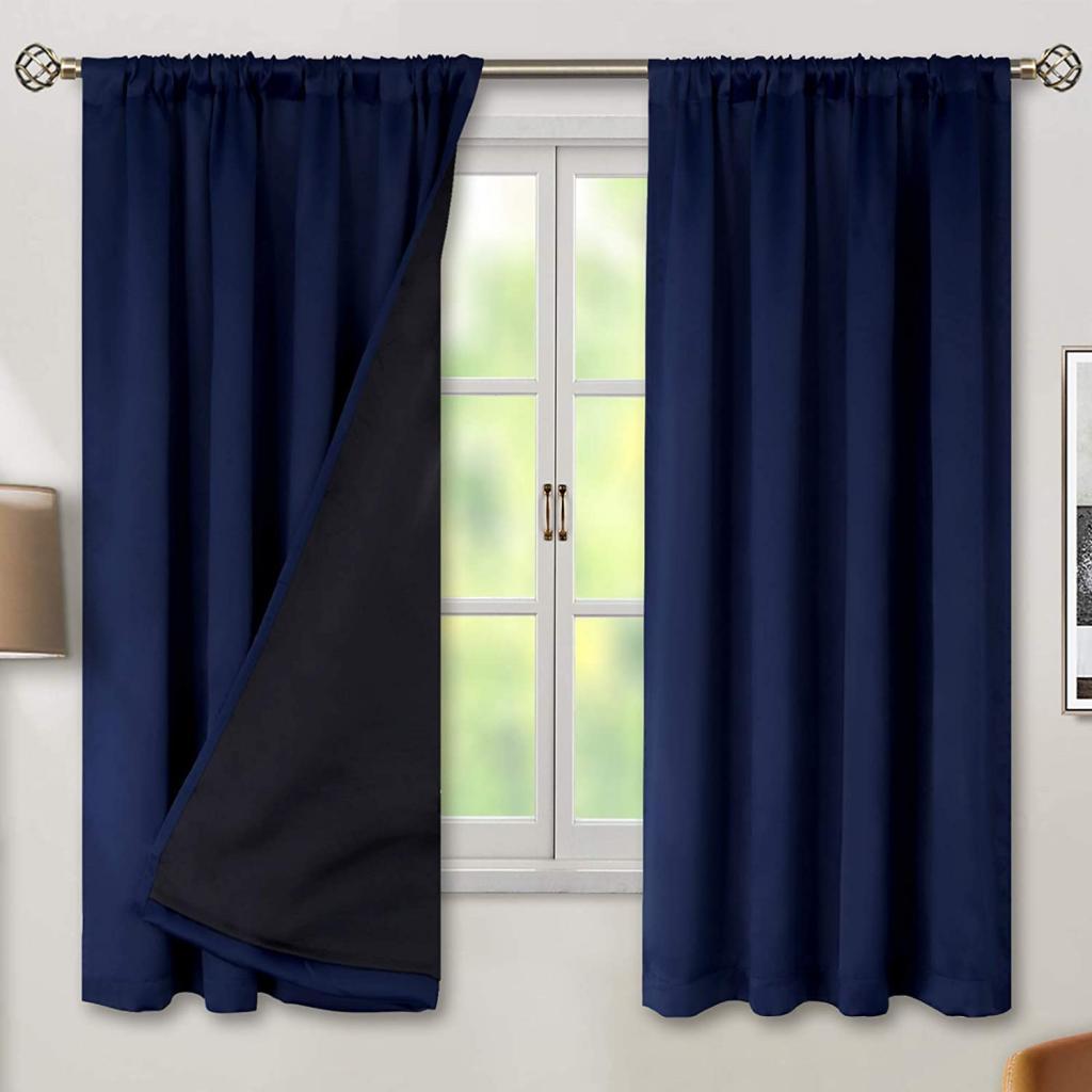 BGment Thermal Insulated 100% Blackout Curtains for Bedroom with Black Liner, Double Layer Full Room Darkening Noise Reducing Rod Pocket Curtain ( 52 x 63 Inch, Navy Blue, 2 Panels ) : Home & Kitchen