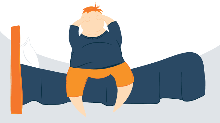 Illustration of a Man Sitting on The Edge of the Bed Rubbing His Eyes